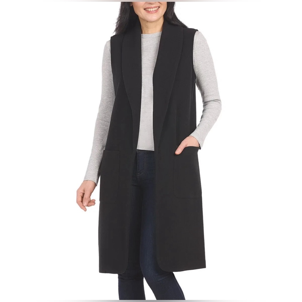 Hilary Radley Women’s Faux Wool Vest XXL Black Sleeveless Long Vest Size S - Picture 1 of 4